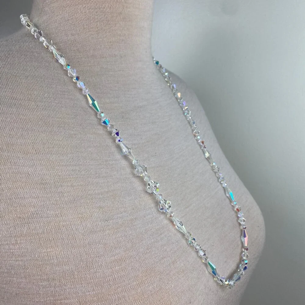 Vintage AB Aurora Borealis Faceted Glass Bead Necklace 34" - Picture 2 of 10